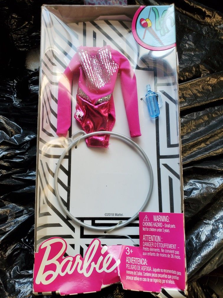 Barbie Accessories Doll Clothes Fashion Pack Pink Leotard Gymnastics Hoop Bottle