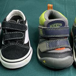 Two pair of toddler boy size 4 shoes - Cans and Keens - worn once like new 