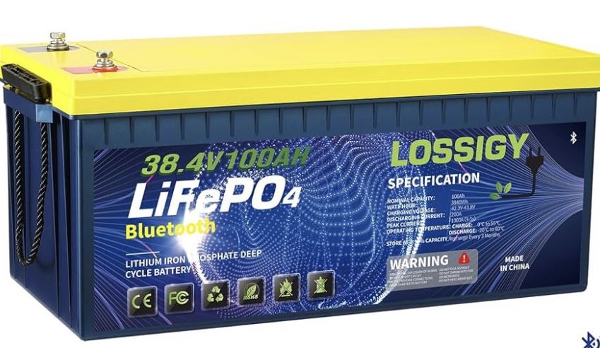 LOSSIGY 36V Lithium Golf Cart Battery with 25A Lifepo4 Charger, Prefect for Trolling Motor, Marine, Boat, Built in 200A Bluetooth BMS, Peak Current 10