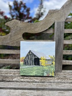 Modern original barn oil painting by Benjamin Griswold 9.5x9.5