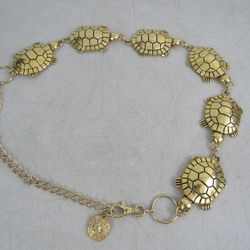 Ladies Brass Plated Metal/Steel Turtles Belt- 37" Length


