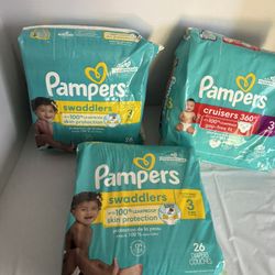 Pampers Diapers Bundle Size 3 Swaddlers & Cruisers 360 New Baby Diapers Lot