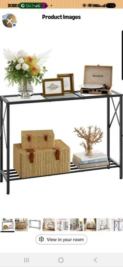Narrow Console Table Black Glass Entryway Sofa Hallway 2 Tier Shelf