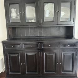 Black Wood Buffet Sideboard with Hutch 