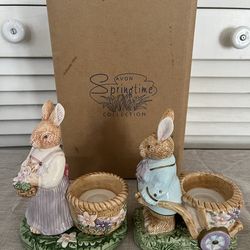 Avon Springtime Collection Bunny Rabbit Tealight Candle Holders Set Easter Decor