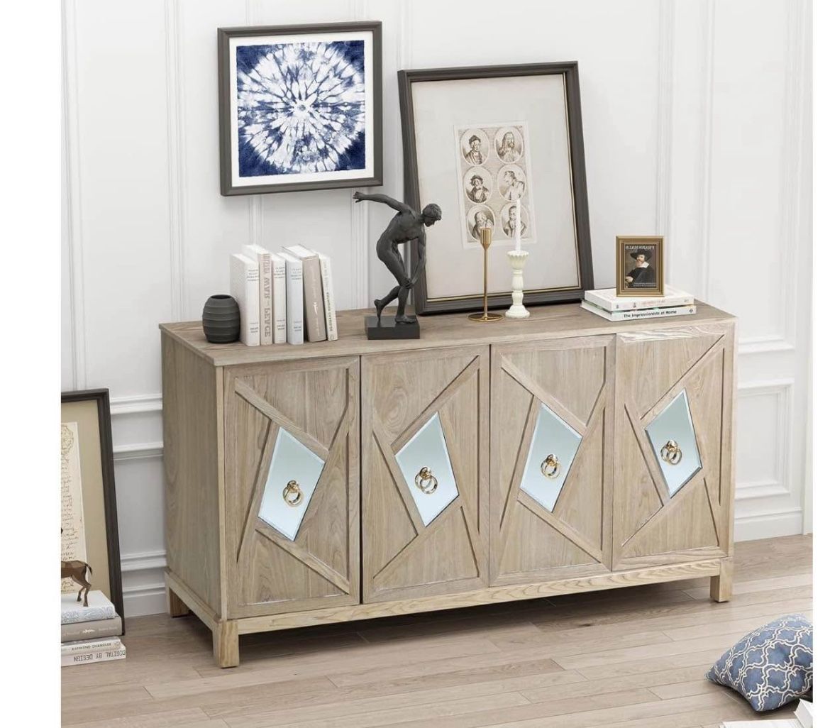 Buffet Cabinet with Storage,Wood Credenza Sideboard Cabinet with 4 Doors, Mid Century Accent Console Table for Kitchen,Living Room,D