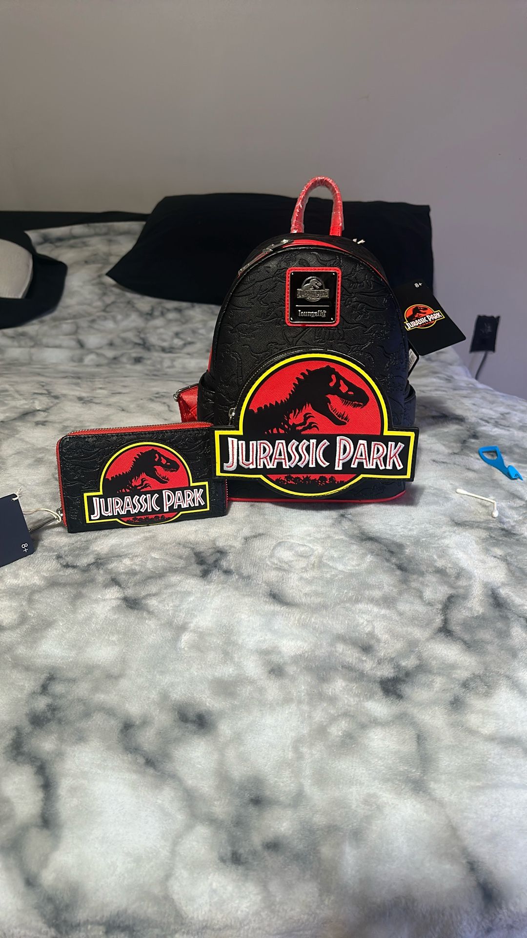 Loungefly. Jurassic Park. Mini Backpack Purse And Wallet Set.