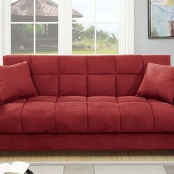 Brand New Red Convertible Futon Sofa Storage Pull-out Sleeper 