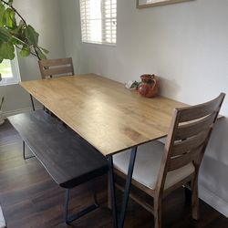 Solid Wood Dining Table Set – Table, Bench & 2 Chairs