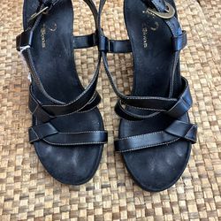 Black Straps  Wedge Heels - size 6