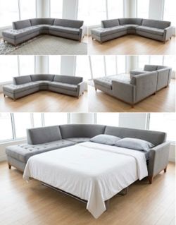Modern Grey Sectional Sofa with Built-In Queen Size Sleeper Bed