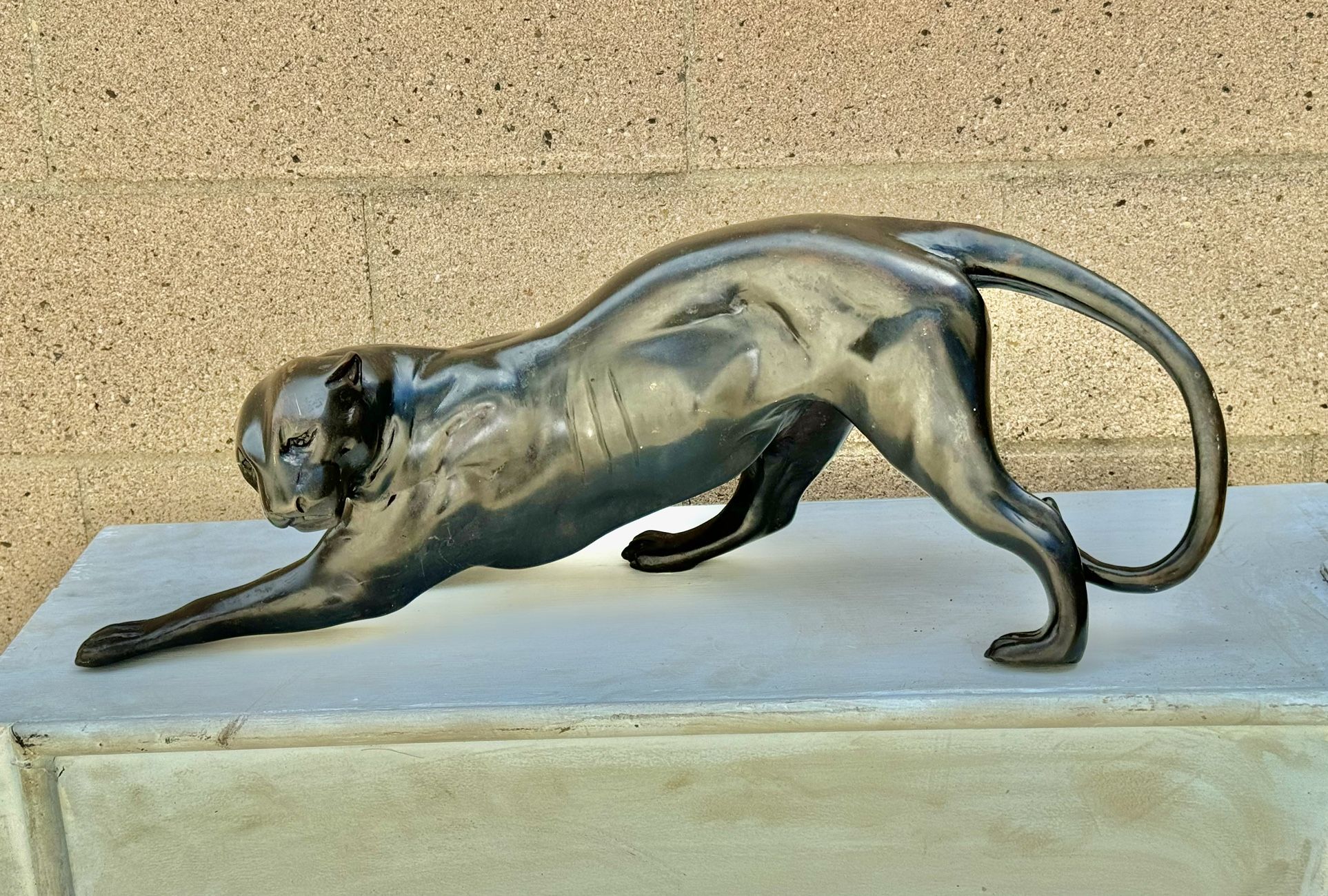 Vintage Bronze Panther Statue ~ Patinated Bronze 8.5”Tall x 24”Long.