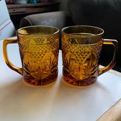 Cristal D'Arques-Durand ANTIQUE AMBER, Set of 2 Vintage Mugs, 3 7/8” 8oz FRANCE