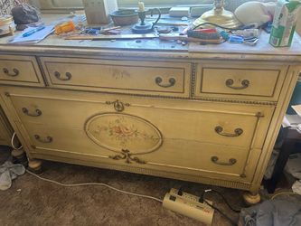 Antique Painted Wood Dresser with Floral Detail
