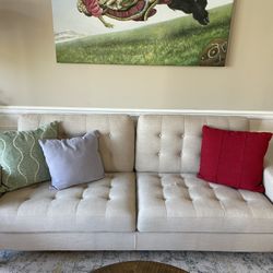 Beige Tufted Sofa / Couch – Used Condition