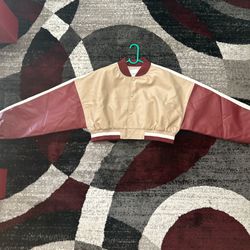Fashion Nova Tan and burgundy varsity jacket Women’s