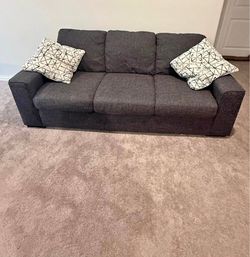 Charcoal Gray 3-Seat Fabric Sofa with Throw Pillows