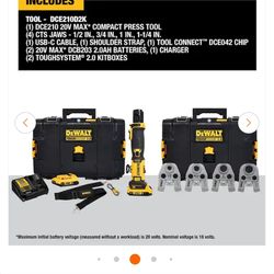 New Dewalt Compact Press Tool Kit 2.0 - DCE210D2K - PRICE FIRM.