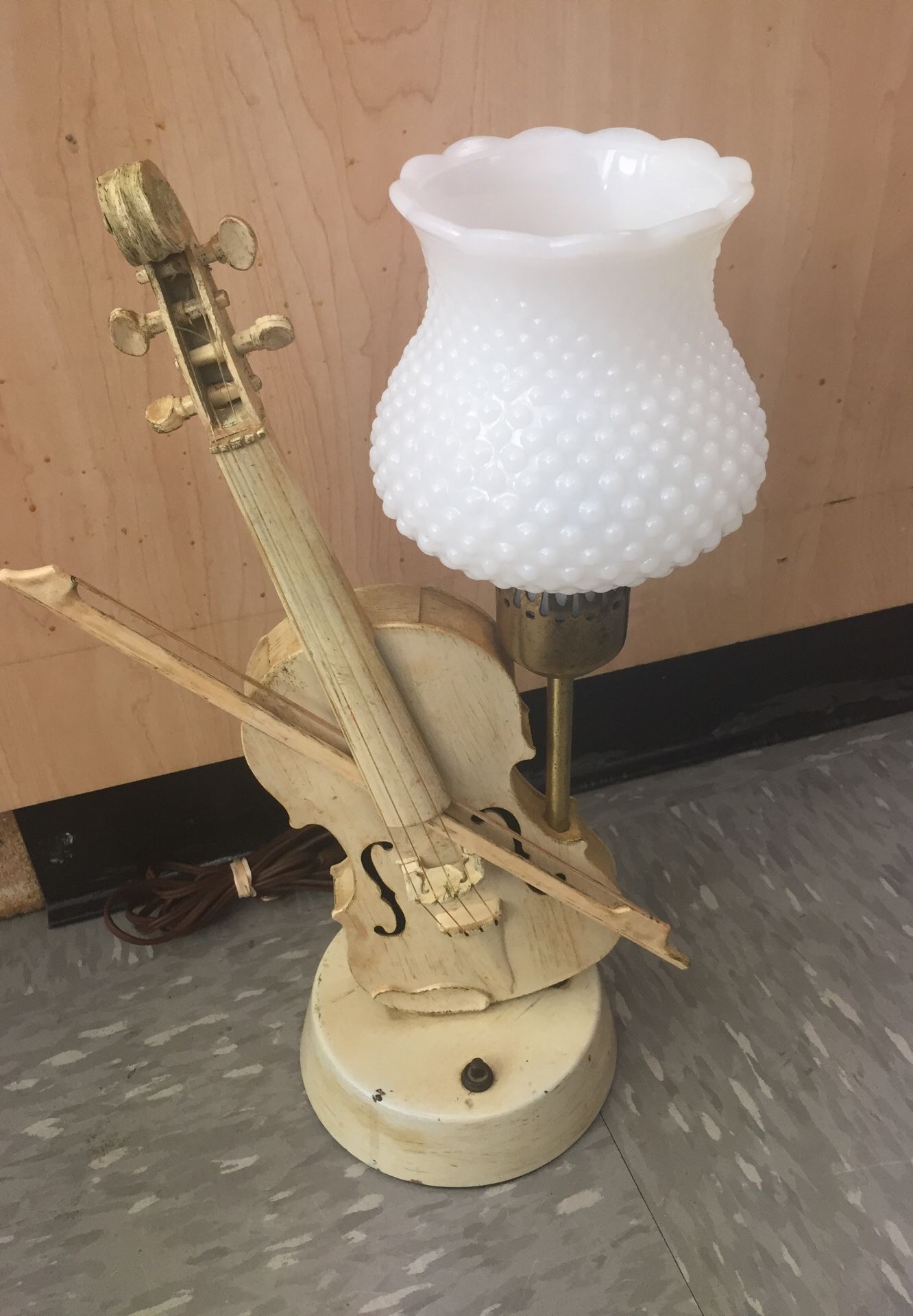 Each Vintage 1940's Violin Lamp mid century modern musical instrument milk glass shade 16" high