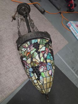 Vintage Tiffany-Style Stained Glass Grape Swag Lamp – Hanging Pendant Light