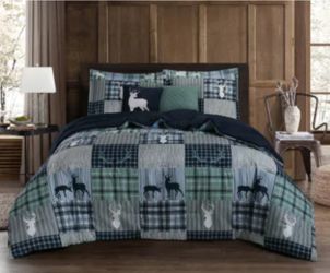Queen Size 5 Pieces, SetsColeman Lodge Patchwork Animal Plaid Comforter Set 