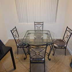 Glass Table And Metel Frame 4 Chairs