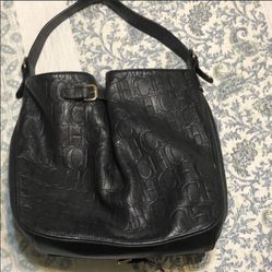 Carolina Herrera Black Monogram Leather Shoulder Hobo Bag