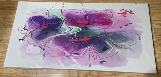 Purple Flower Canvas Wall Art 32” x 16” | Modern Floral Decor | New Sealed