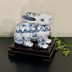 Vintage Porcelain Ceramic Rabbit Figure 8” Tall 