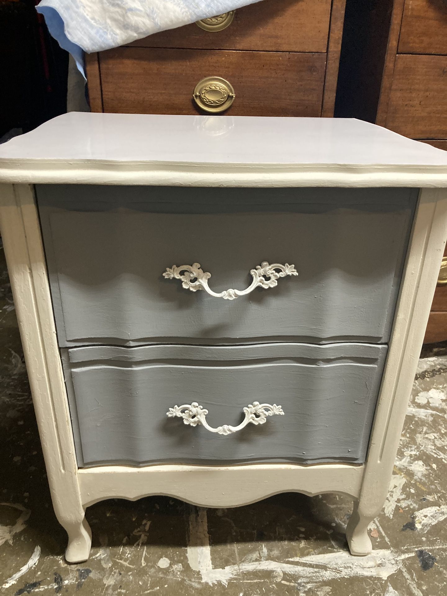 Grey and white 2 drawer French Provincial Nightstand/ Side Table 