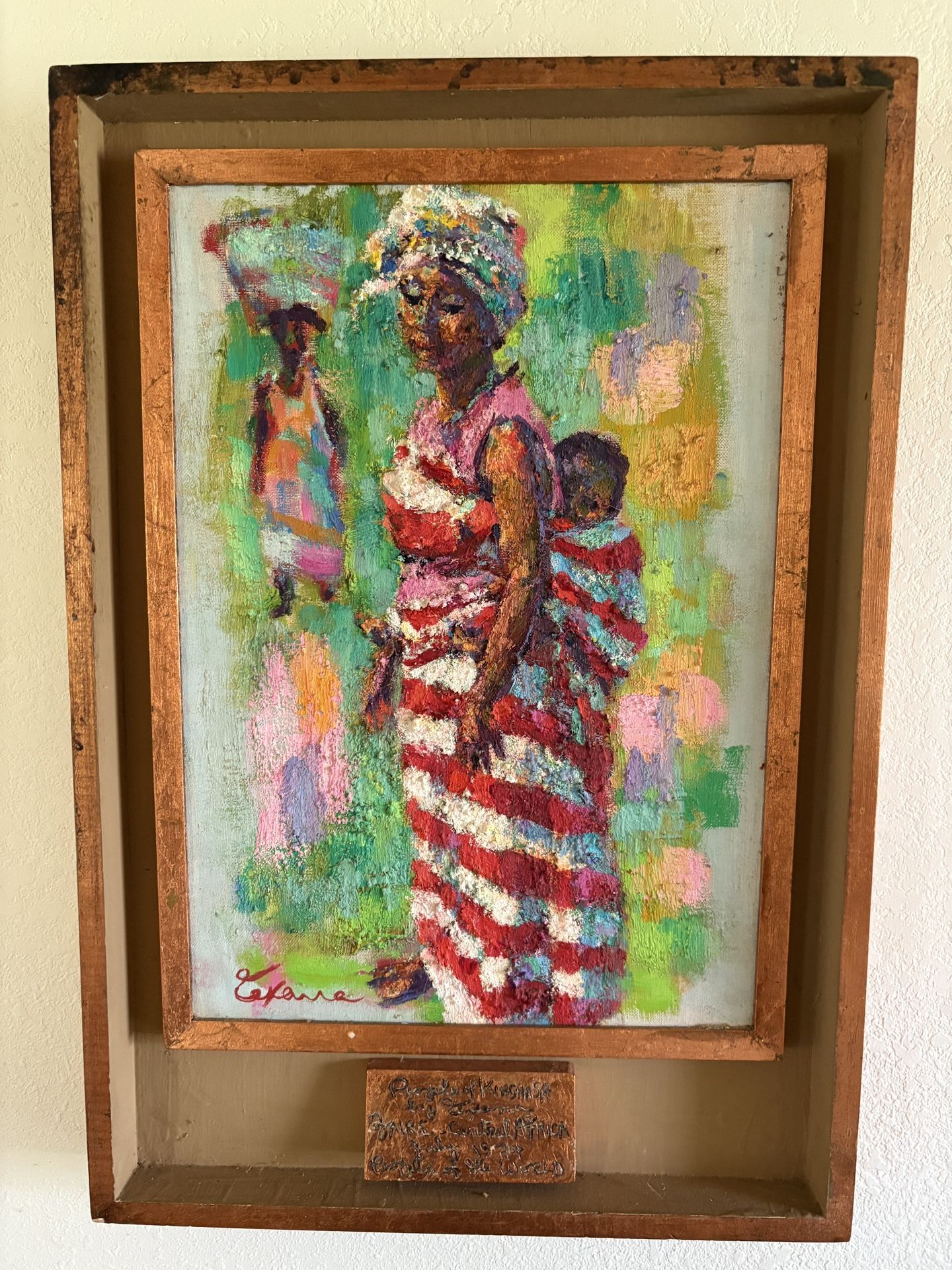 Beautiful painting by Texana 1974 - People of Kinshasa (Zaire, Africa)