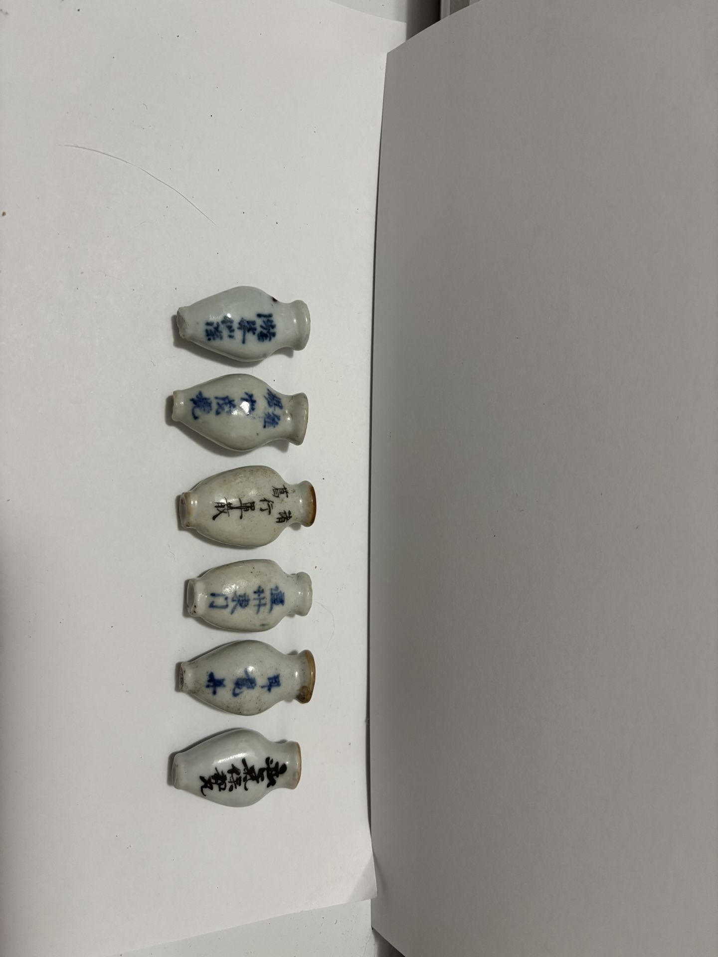6 Snuff Bottles Porcelain Bottle 1-1.5 Inches White & Blue + White & Black