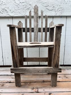 Handcrafted Rustic Reclaimed Wood Picket Fence Chair / Plant Stand