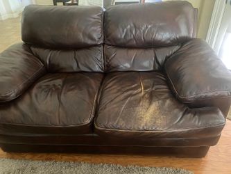 Free Dark Brown Leather Loveseat- chair - coffee table
