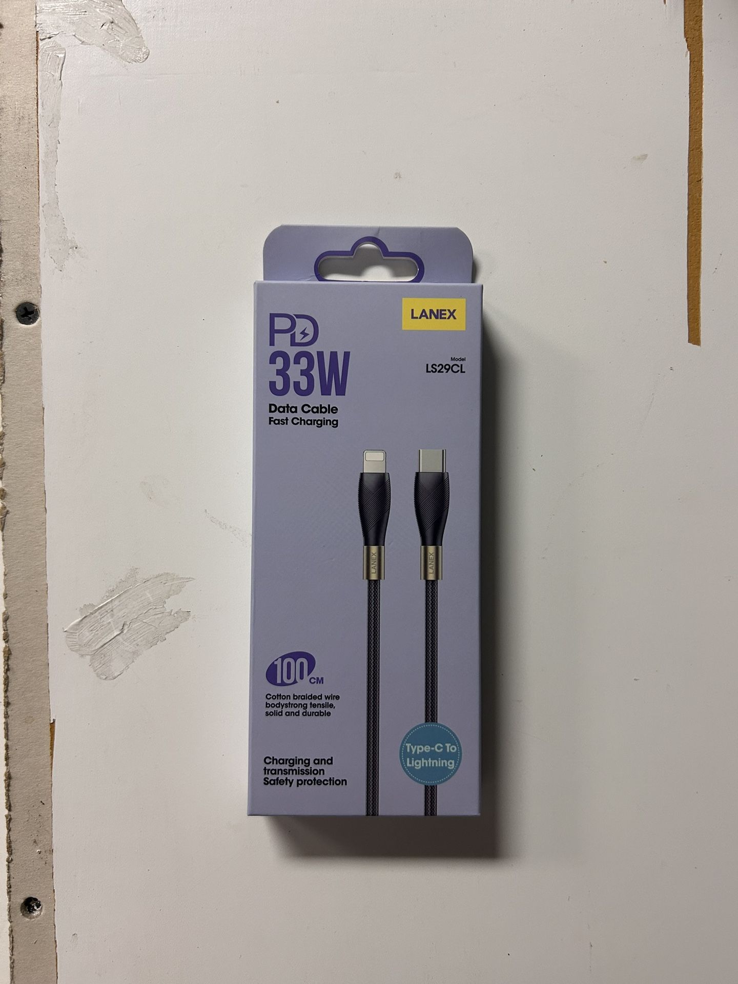 LANEX LS29CL PD33W Type-C to Lightning Fast-charging Data Cable - White/Black