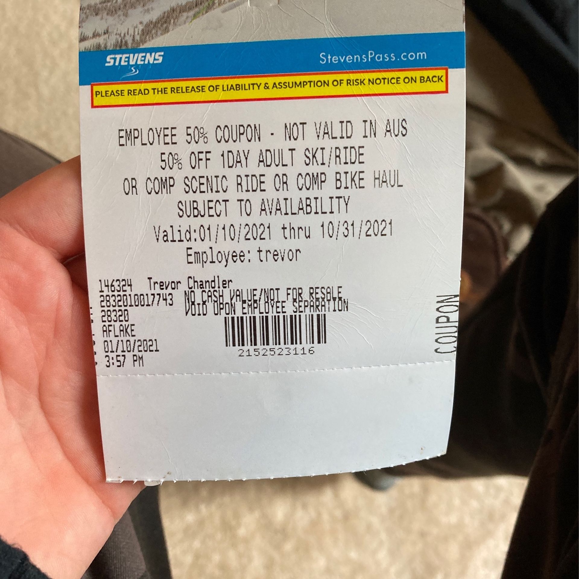 Stevens Pass Lift Ticket