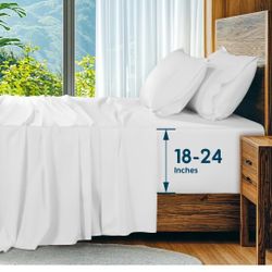 SONORO KATE 100% Egyptian Cotton Sheets Set, Extra Deep Pocket up to 18"-24",1000 High Thread Count, Soft & Breathable 5-Star Hotel Sateen Bed Sheets 