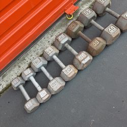 Heavy Duty Cast Iron Hex Dumbbell Set 12lb 20lb 30lb 40lb Pairs – 204 lbs Total – Home Garage Gym Weights