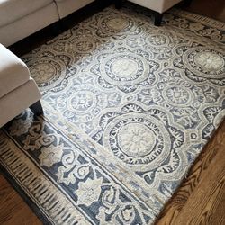 5'x7' 100% Wool Area Rug | Blue & Tan Botanical Handmade Wool Target Tufted Indoor