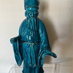 Vintage Chinese Style Ceramic Scholar Figurine – Turquoise Glaze