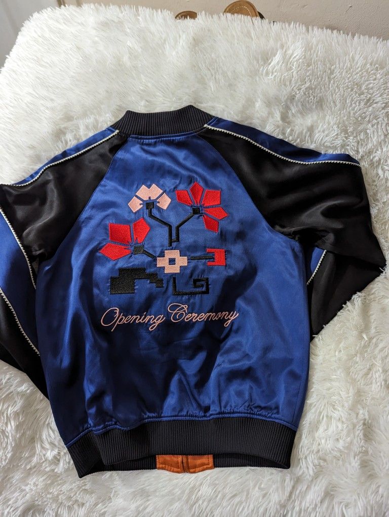 opening ceremony Reversible Silk Satin Bomber Jacket, Black/Blue XS Size