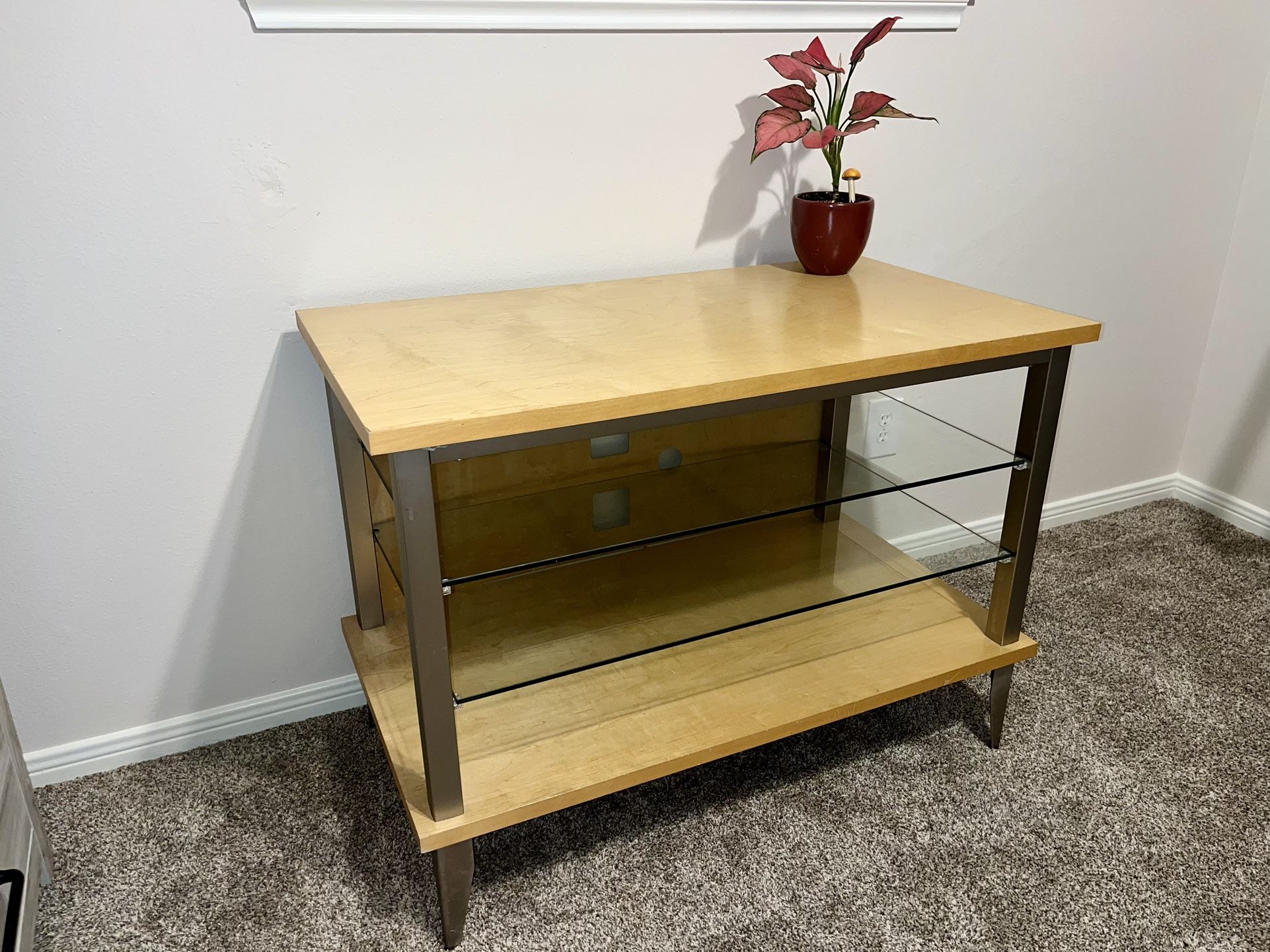 Modern Multi-Level TV Stand Table with Sleek Glass Shelving