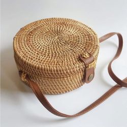 Handwoven Round Rattan Purse