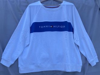 TOMMY HILFIGER WOMENS PLUS SIZE 3X CREW NECK PULLOVER SWEATSHIRT WHITE/ BLUE 