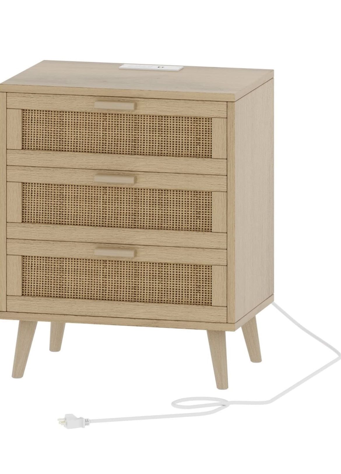 One 3-Drawer Rattan Nightstand with Charging Station