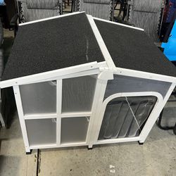 Cabin-Style Wooden Dog House for Large Dogs Outside with Openable Roof & Giant Window, Big Dog House Outdoor & Indoor, Asphalt Roof, Gray