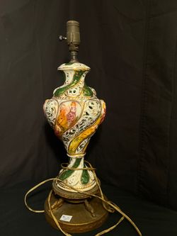 Capodimonte Table Lamps(2) - Raised Relief Handpainted Designs - Italy - 20” tall