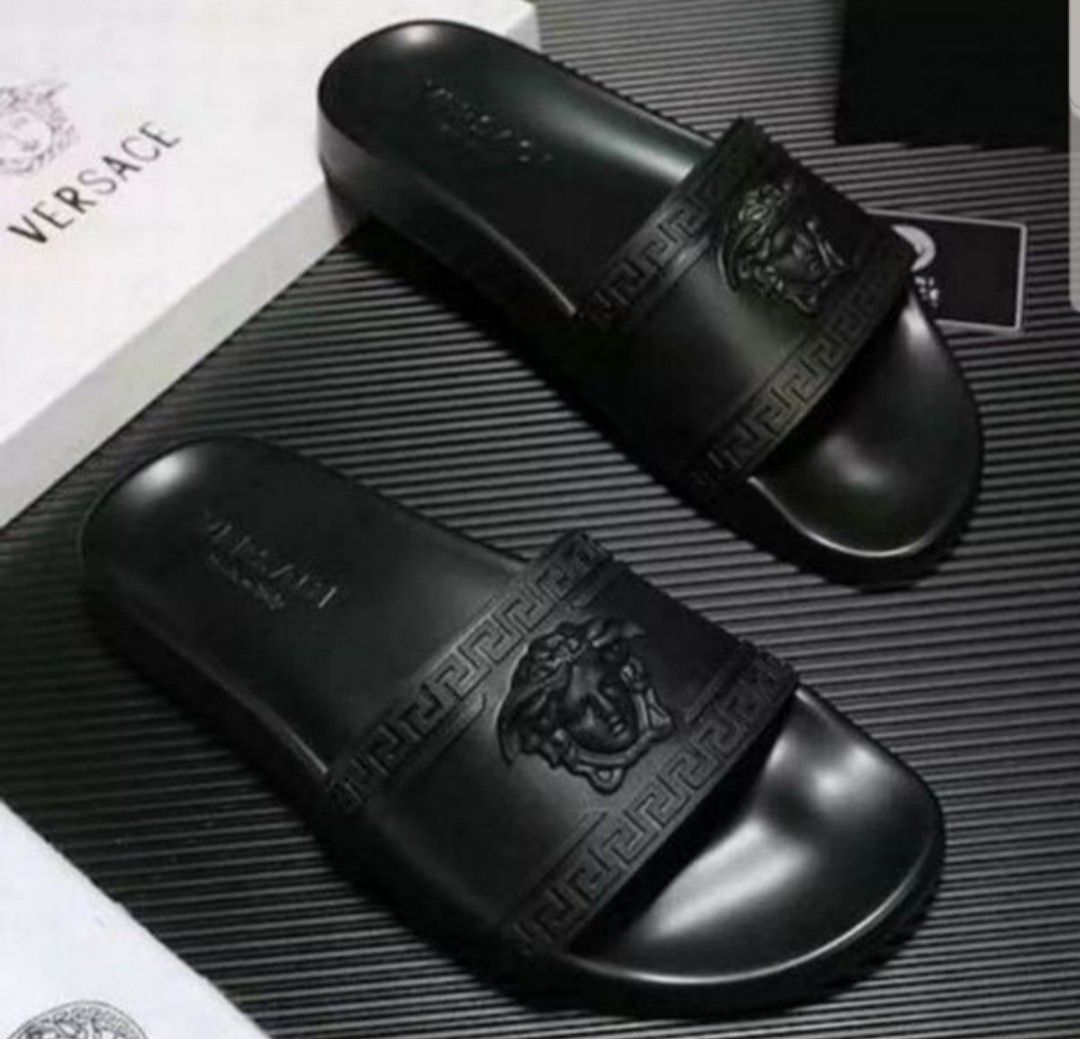 NWT Versace Men's Palazzo Medusa Logo Black Slide Sandals sz 12 gucci shoes sneakers