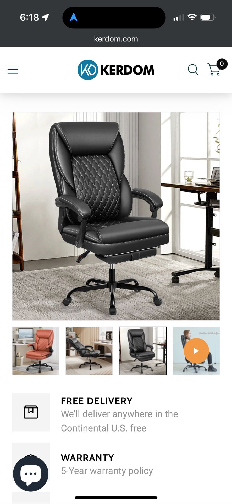 Brand New Leather Reclining Office Chair With Footrest