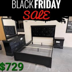 Amalia Black Panel Bedroom Set 